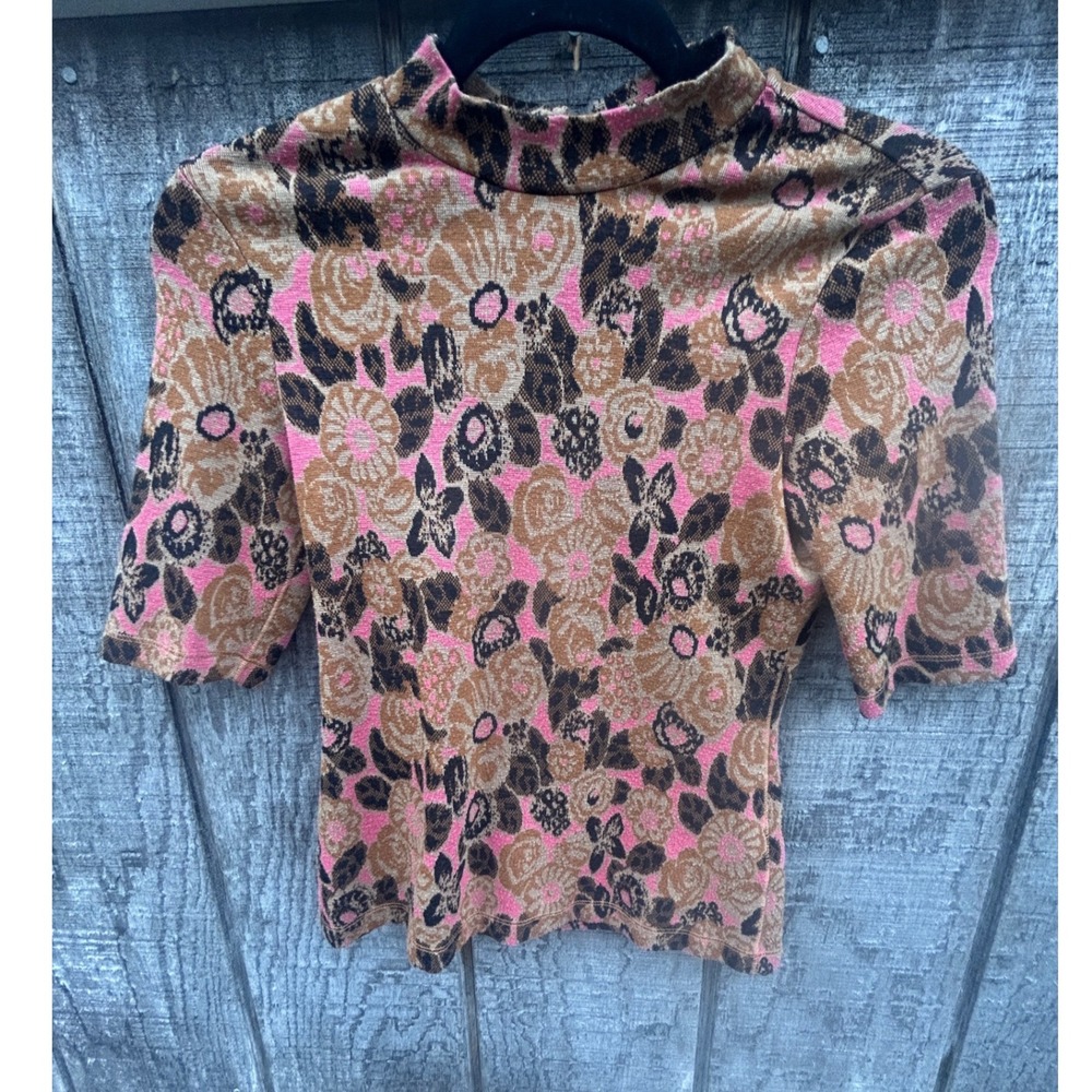 Maeve Anthropologie Floral Knit Mock Neck Top Small Boho Cottagecore Retro XXS